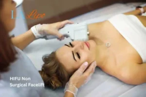 Woman having Hi-Fu to reduce wrinkles Wilmslow.