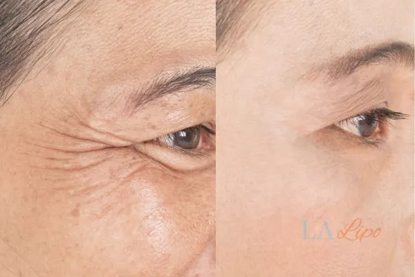 Before and after results of woman - HI-fu wrinkles reduction treatment Wilmslow