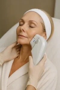 Woman receiving HIFU non surgical facelift treatment Wilmslow
