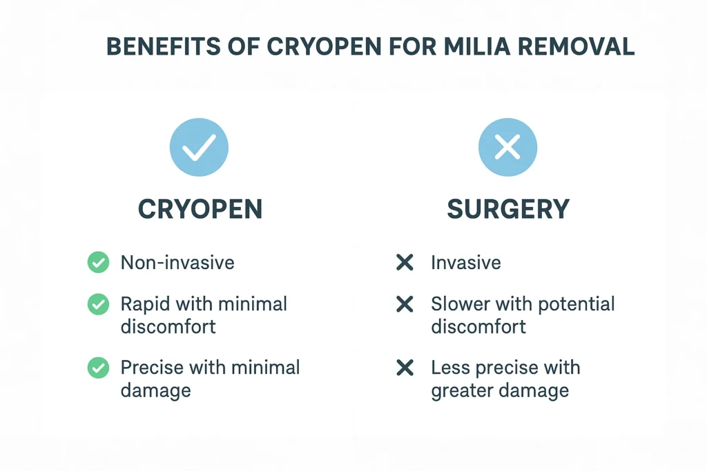 Benefits of cryopen for milia removal Wilmslow compared to surgical treatments.