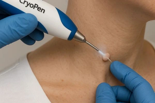 Person receiving cryotherapy Wilmslow for skin tag removal