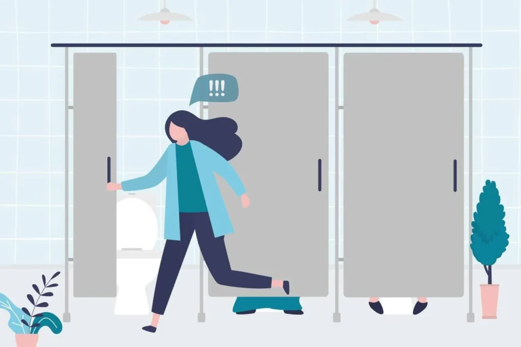 graphic of Urine incontinence Wilmslow woman running to the toilet.