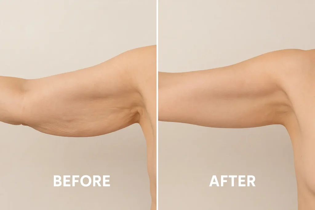 Picture of LA LIPO Wilmslow before and after results of skin tightening treatment on the upper arms.